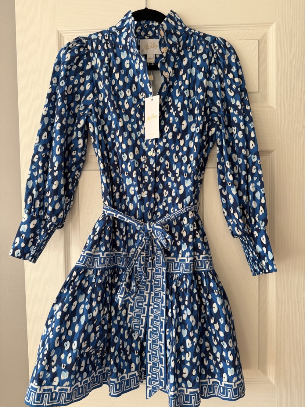 Lilly Pulitzer Blue and White Tiered Button-Front Shirt Dress